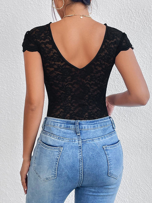 Lace Trim V-Neck Bodysuit