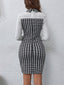 Houndstooth Collared Long Sleeve Dress