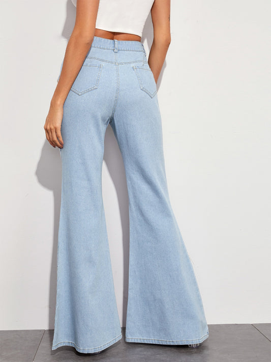 Button Fly Wide Leg Jeans