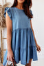 Ruffled Round Neck Cap Sleeve Mini Dress