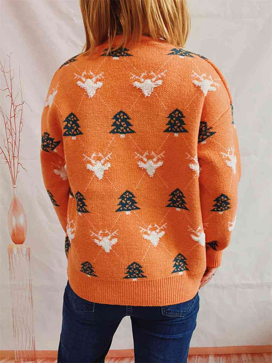 Christmas Tree & Reindeer Round Neck Sweater