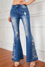 Full Size Flower Embroidery Distressed Jeans