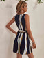 Notched Neck Tie Waist Sleeveless Dress