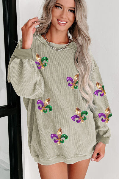 Sequin Round Neck Dropped Shoulder Sweatshirt