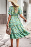 Drawstring V-Neck Short Sleeve Midi Dress