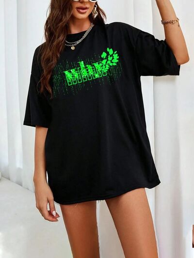 Letter Graphic Round Neck Half Sleeve T-Shirt