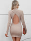 Cutout Mock Neck Long Sleeve Wrap Dress