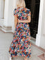 Printed V-Neck Short Sleeve Maxi Dress