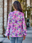 Notched Neck Printed Long Sleeve Shirt
