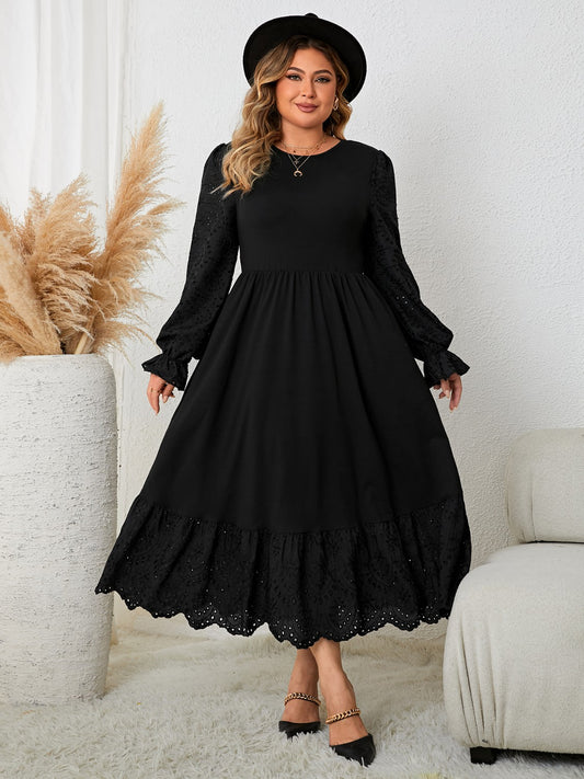 Plus Size Flounce Sleeve Lace Detail Dress