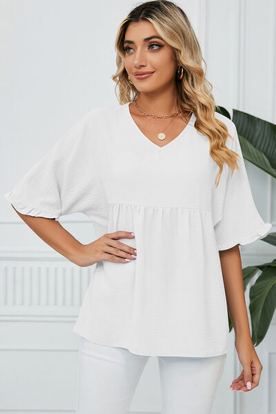 Peplum V-Neck Half Sleeve T-Shirt